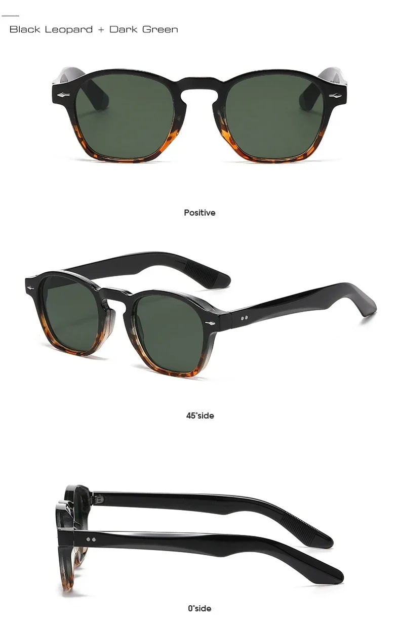 JNPCXI Retro Rivets Men Square Sunglasses Fashion Blue Green Trending Shades UV400 Women Clear Frame