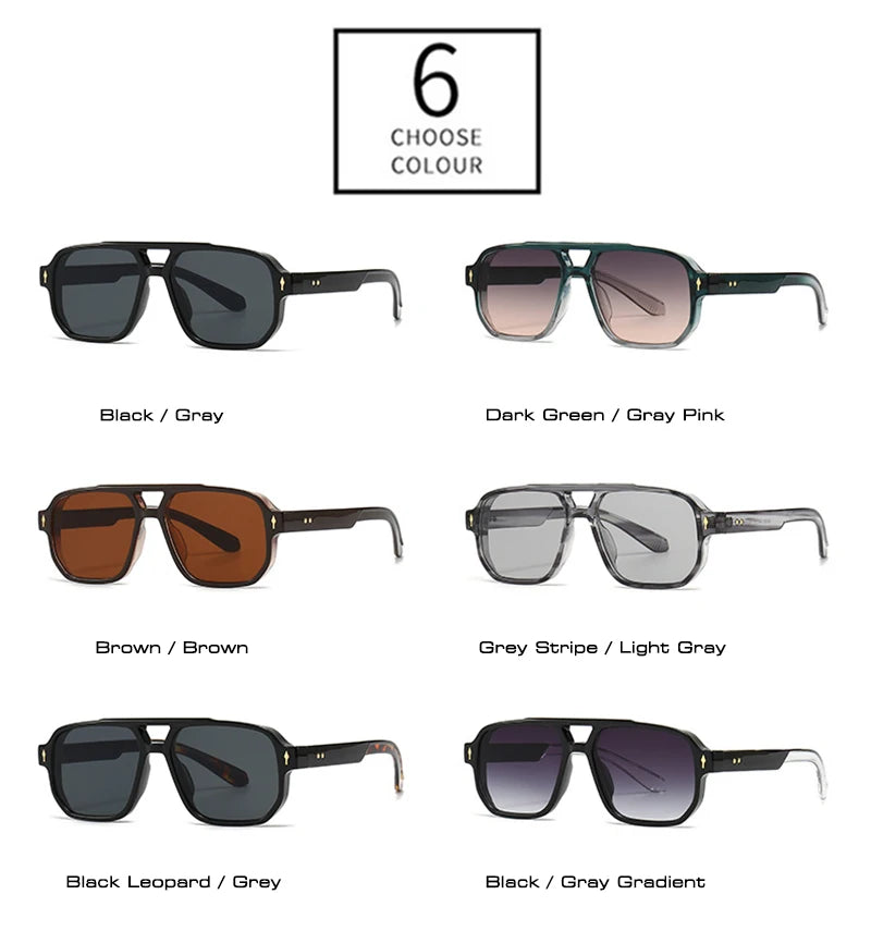 SHAUNA Retro Double Bridges Square Sunglasses Women Gradient Shades UV400 Fashion Brand Designer Rivets Men Sun Glasses