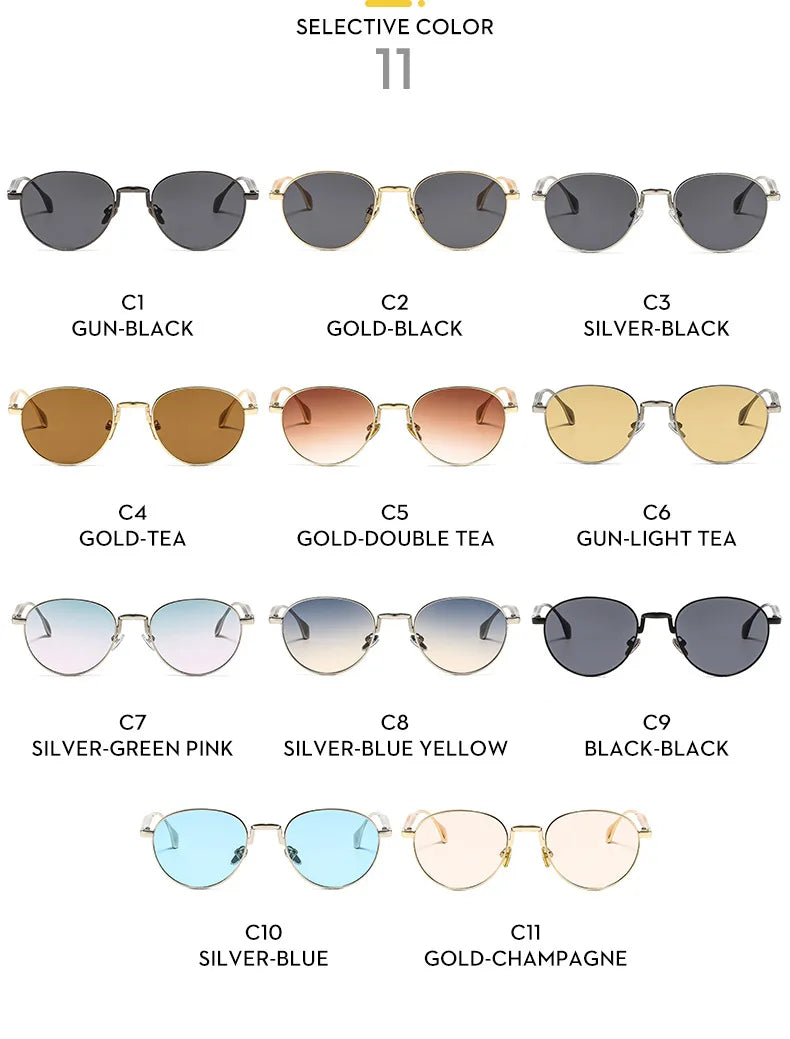 SHAUNA Retro Metal Round Punk Men Sunglasses Shades UV400 Fashion Trending Gradient Women Sun Glasses