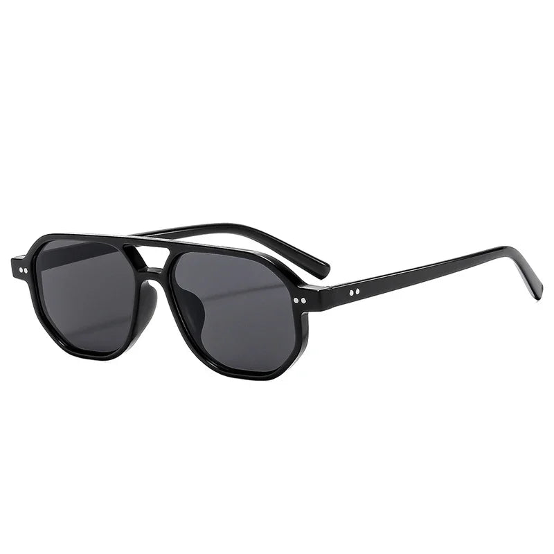 SO&EI Vintage Double Bridges Polygon Square Women Sunglasses Fashion Rivets Men Clear Ocean Lens Shades UV400 Sun Glasses