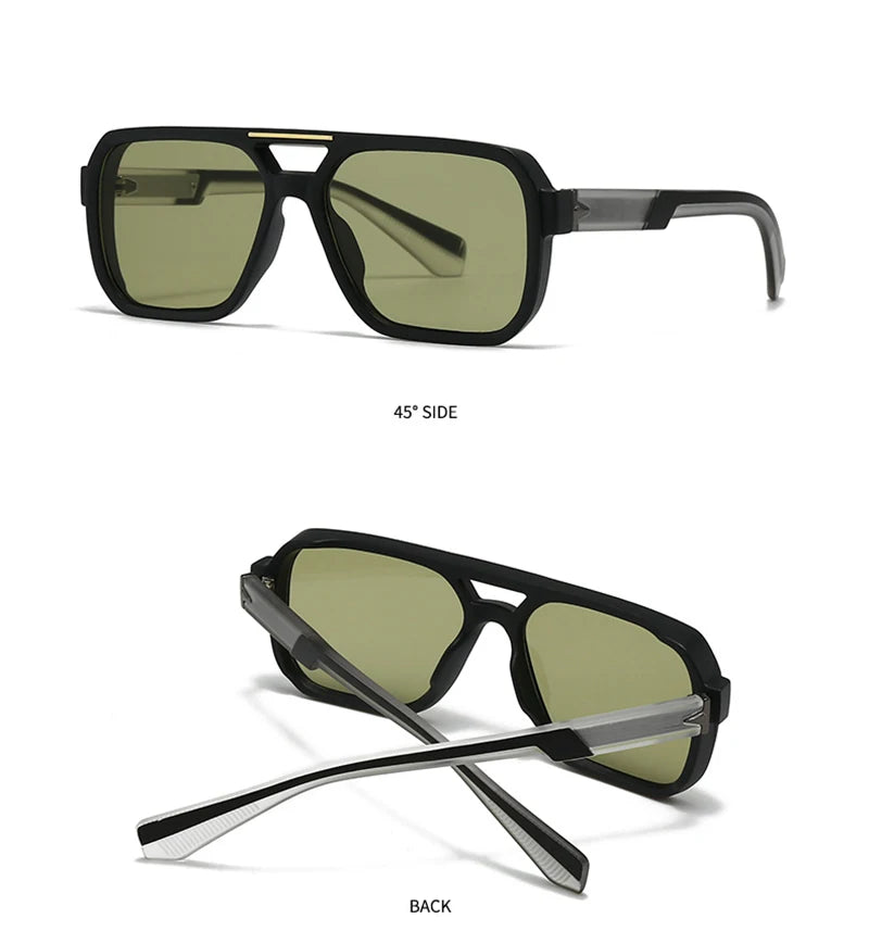 SHAUNA Retro Rivets Double Bridges Men Square Sunglasses Shades UV400 Fashion Women Luxury Blue Green Sun Glasses