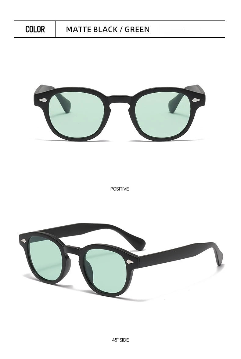 JNPCXI Vintage Round Sunglasses Women Men Retro Rivet Blue Gradient Female Sun Glasses UV400