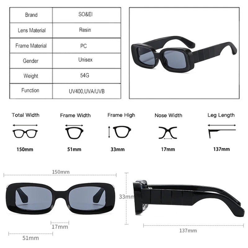 SO&EI Retro Colorful Rectangle Women Sunglasses Fashion Candy Color Shades UV400 Men Clear Gradient Square Sun Glasses