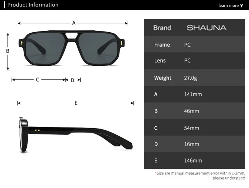 SHAUNA Retro Double Bridges Square Sunglasses Women Gradient Shades UV400 Fashion Brand Designer Rivets Men Sun Glasses