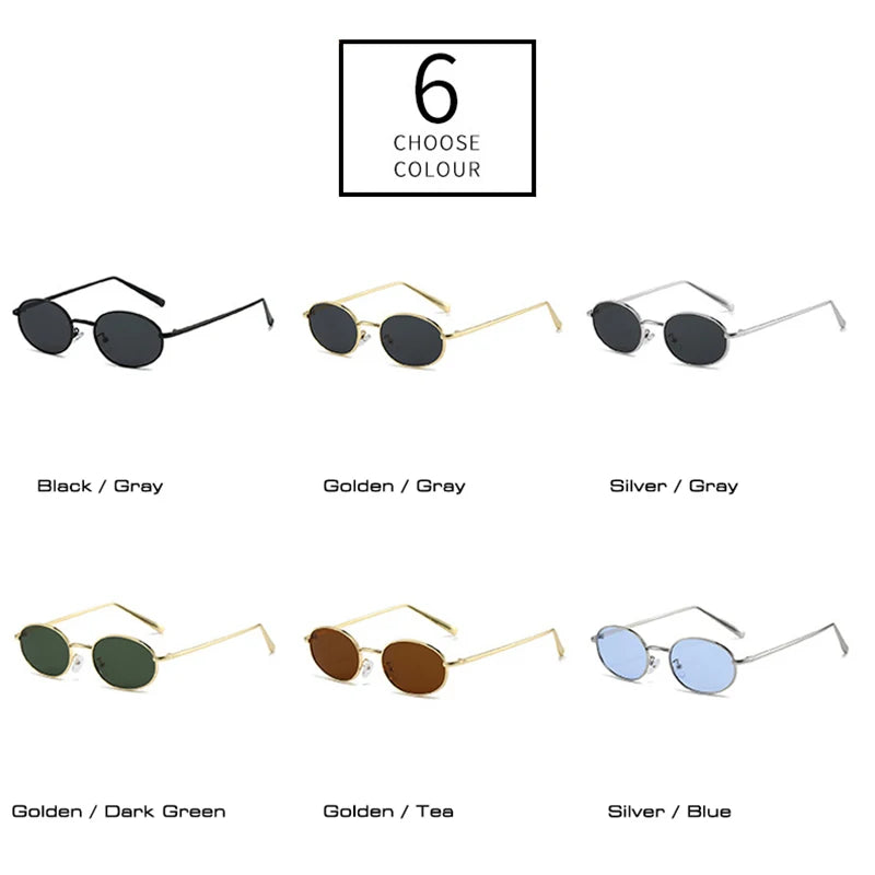 SHAUNA Retro Small Oval Metal Frame Women Sunglasses UV400 Men Punk Sun Glasses