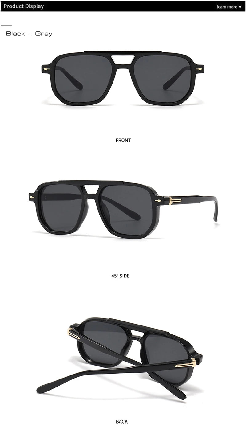 SHAUNA Retro Double Bridges Square Women Sunglasses Shades UV400 Fashion Men Trending Rivets Gradient Sun Glasses