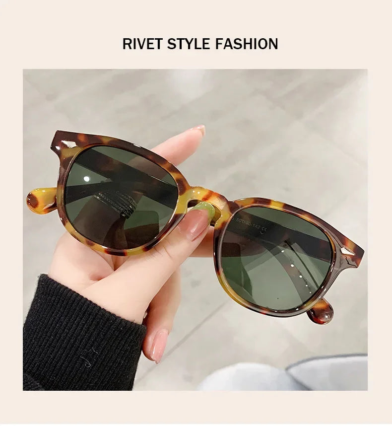JNPCXI Quality New Retro Round Sunglasses Women Fashion Rivets Decoration Shades UV400 Men Punk Leopard Sun Glasses