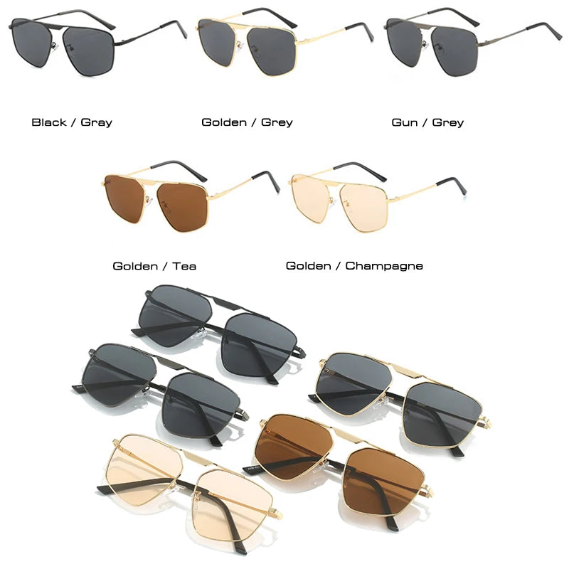 SHAUNA Retro Metal Polygon Square Sunglasses Women Fashion Champagne Shades UV400 Men Sun Glasses