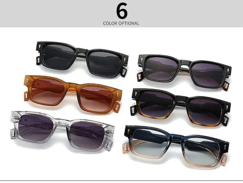 SHAUNA Retro Rivets Sunglasses Brand Designer Trending Rectangle Sun Glasses UV400