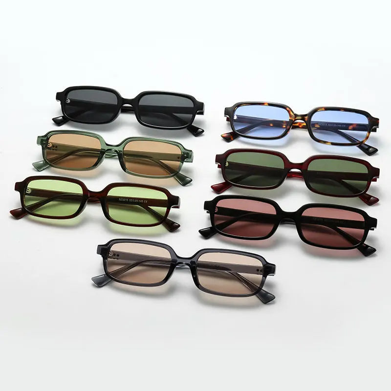 SO&EI Retro Rivets Small Rectangle Sunglasses Women Brand Designer Men Gradient Sun Glasses UV400