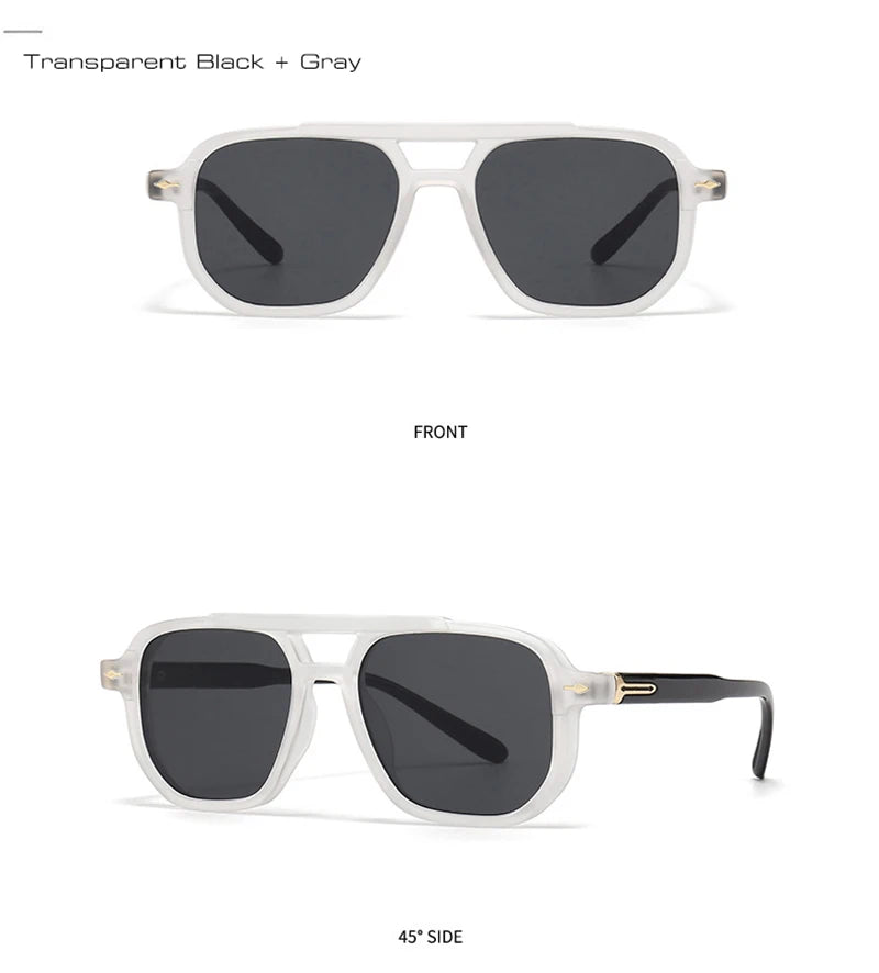 SHAUNA Retro Double Bridges Square Women Sunglasses Shades UV400 Fashion Men Trending Rivets Gradient Sun Glasses