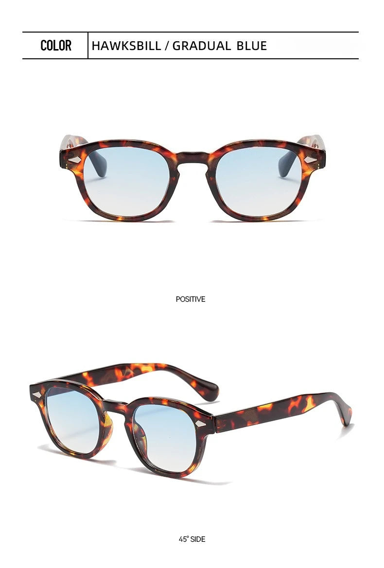 JNPCXI Vintage Round Sunglasses Women Men Retro Rivet Blue Gradient Female Sun Glasses UV400