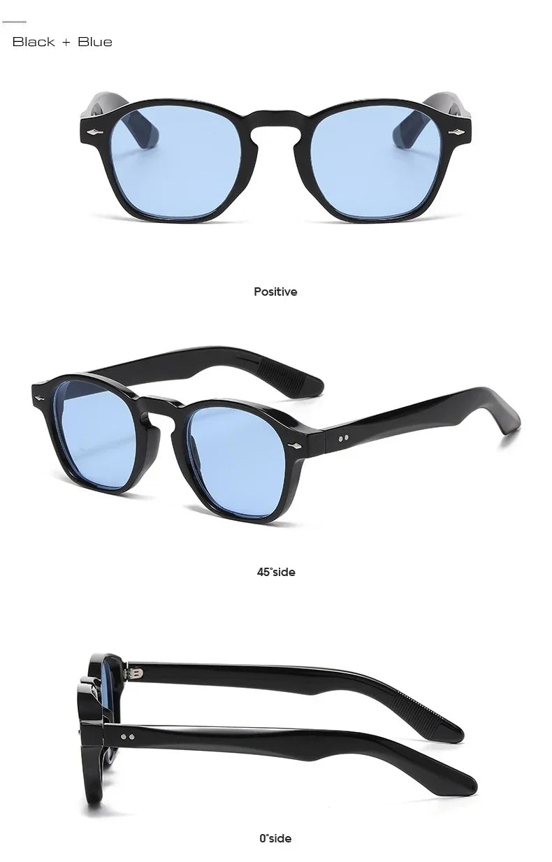 JNPCXI Retro Rivets Men Square Sunglasses Fashion Blue Green Trending Shades UV400 Women Clear Frame