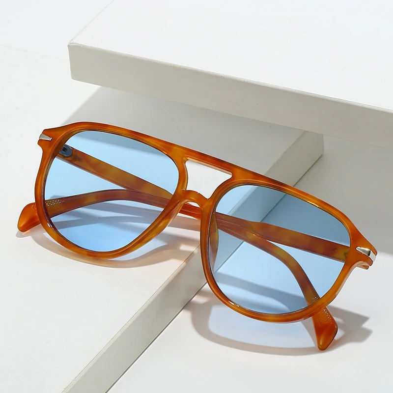 SO&EI Retro Double Bridges Pilot Men Rivets Sunglasses Fashion Brand Designer Women Luxury Sun Glasses Blue Orange Shades UV400