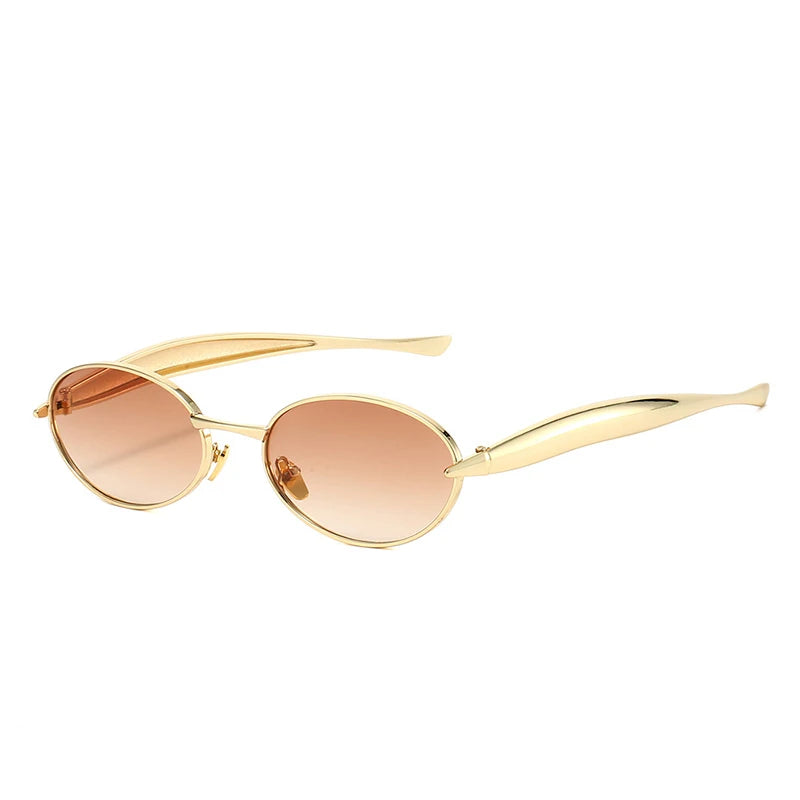 SO&EI Fashion Small Oval Metal Women Sunglasses Retro Clear Ocean Gradient Lens Shades UV400 Men Punk Sun Glasses