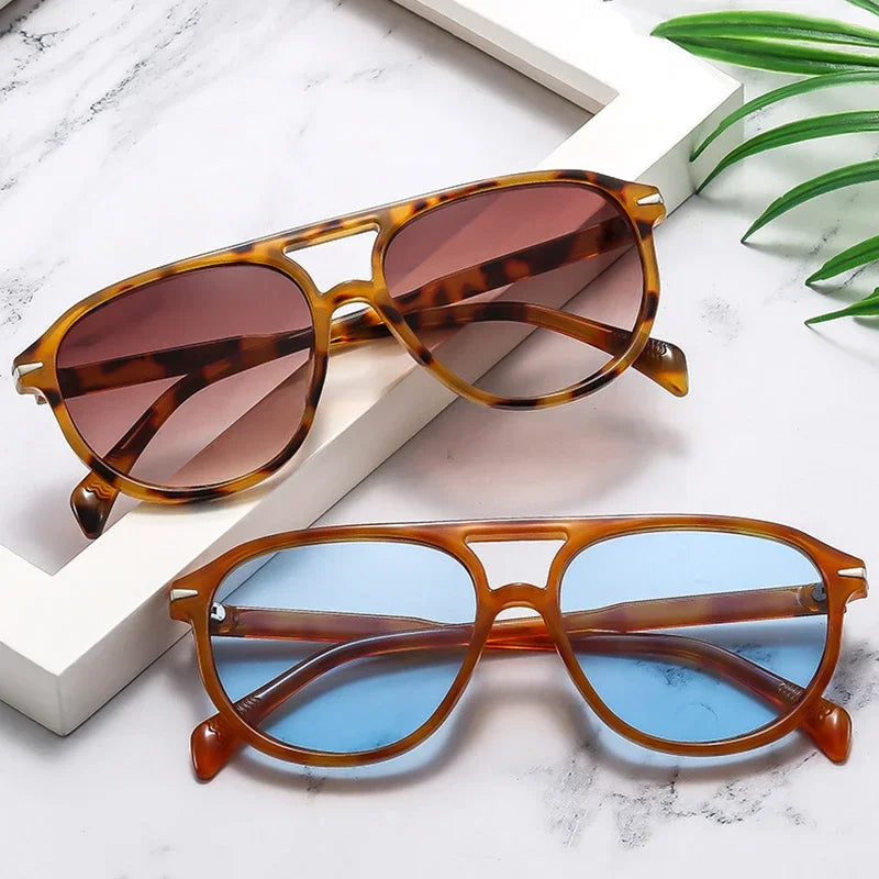 SO&EI Retro Double Bridges Pilot Men Rivets Sunglasses Fashion Brand Designer Women Luxury Sun Glasses Blue Orange Shades UV400