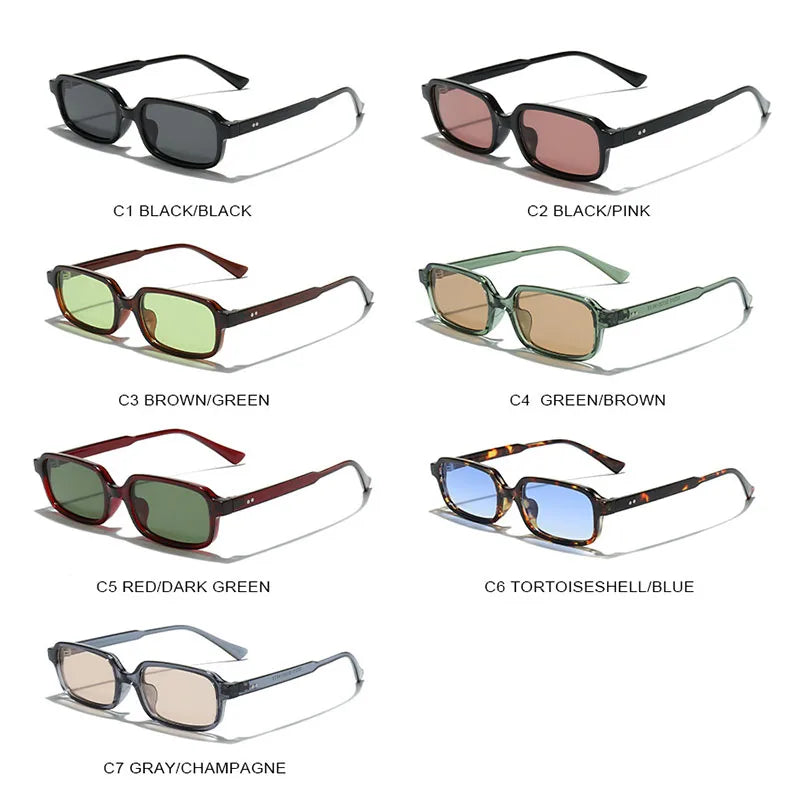 SO&EI Retro Rivets Small Rectangle Sunglasses Women Brand Designer Men Gradient Sun Glasses UV400