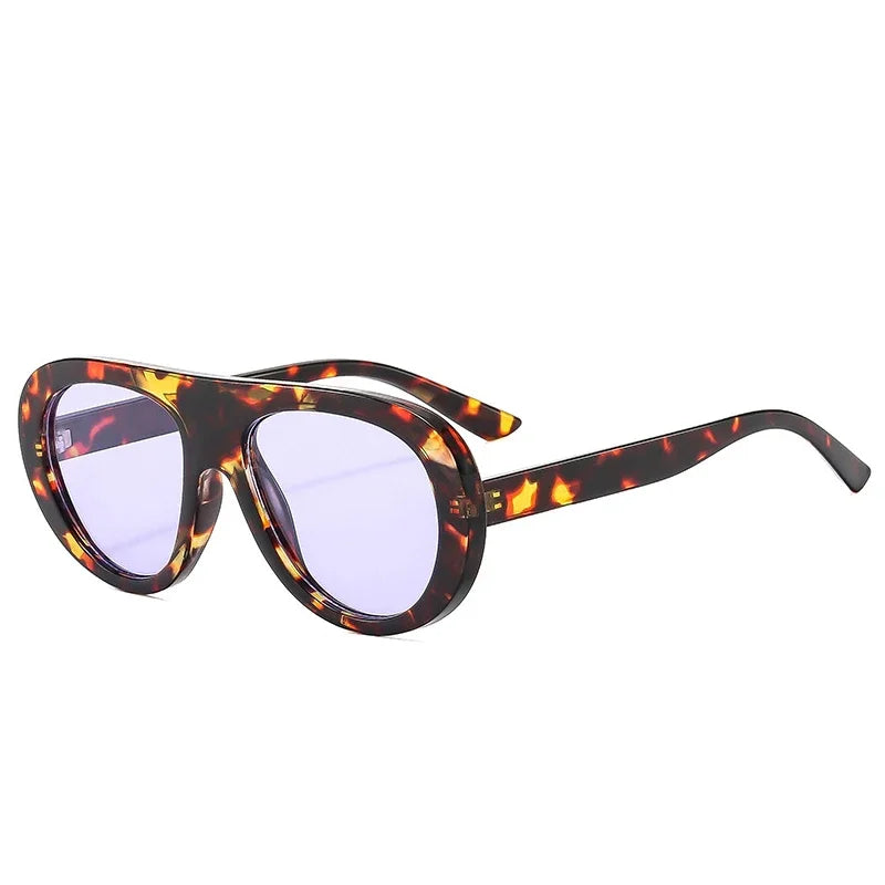 SO&EI Vintage Pilot Men Candy Color Sunglasses Fashion Leopard Shades UV400 Women Trending Punk Sun Glasses