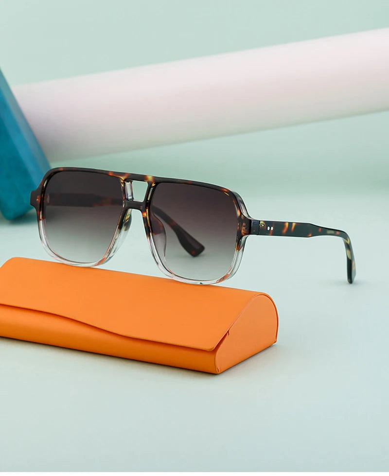 SHAUNA Retro Double Bridges Square Women Gradient Sunglasses Shades UV400 Fashion Rivets Decoration Men Sun Glasses