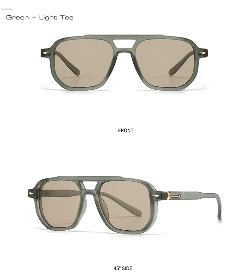 SHAUNA Retro Double Bridges Square Women Sunglasses Shades UV400 Fashion Men Trending Rivets Gradient Sun Glasses