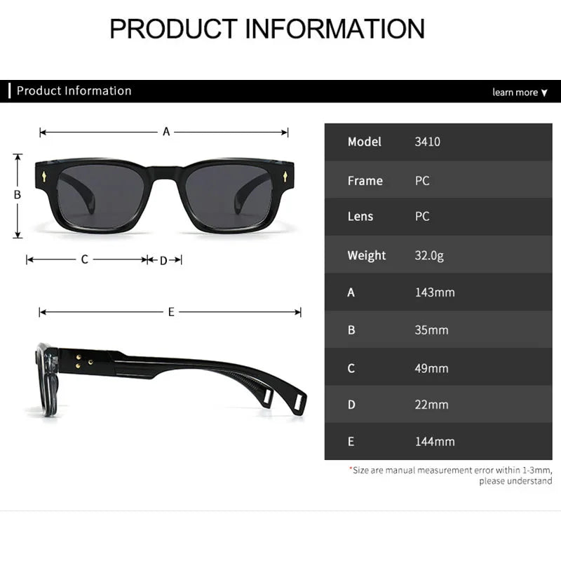 SHAUNA Retro Rivets Sunglasses Brand Designer Trending Rectangle Sun Glasses UV400