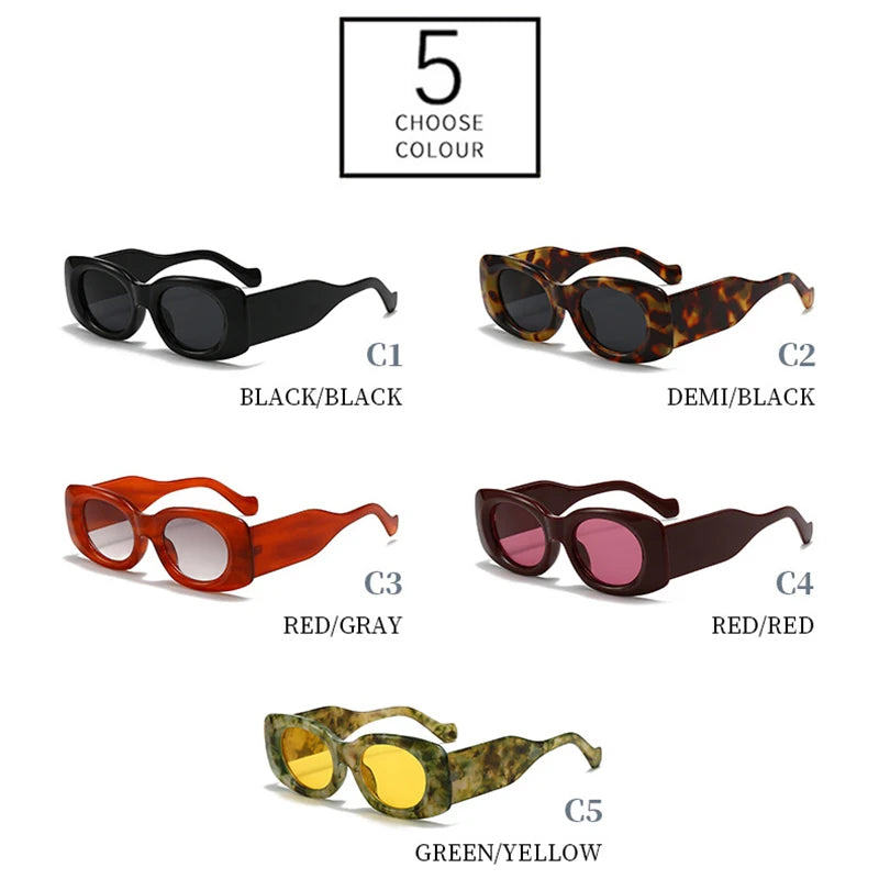 SO&EI Ins Popular Fashion Square Women Sunglasses Shades UV400 Retro Punk Men Oval Yellow Sun Glasses