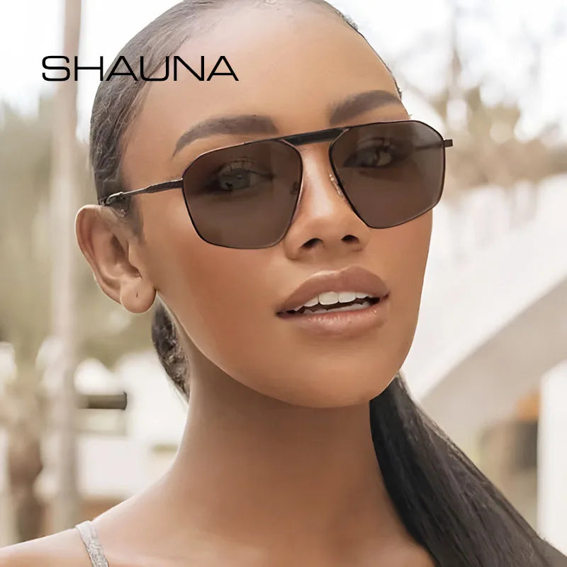 SHAUNA Retro Metal Polygon Square Sunglasses Women Fashion Champagne Shades UV400 Men Sun Glasses