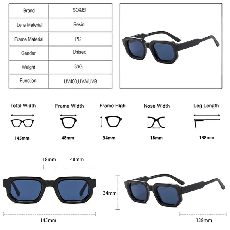 SO&EI Fashion Square Women Punk Sunglasses Shades UV400 Retro Blue Tea Sun Glasses