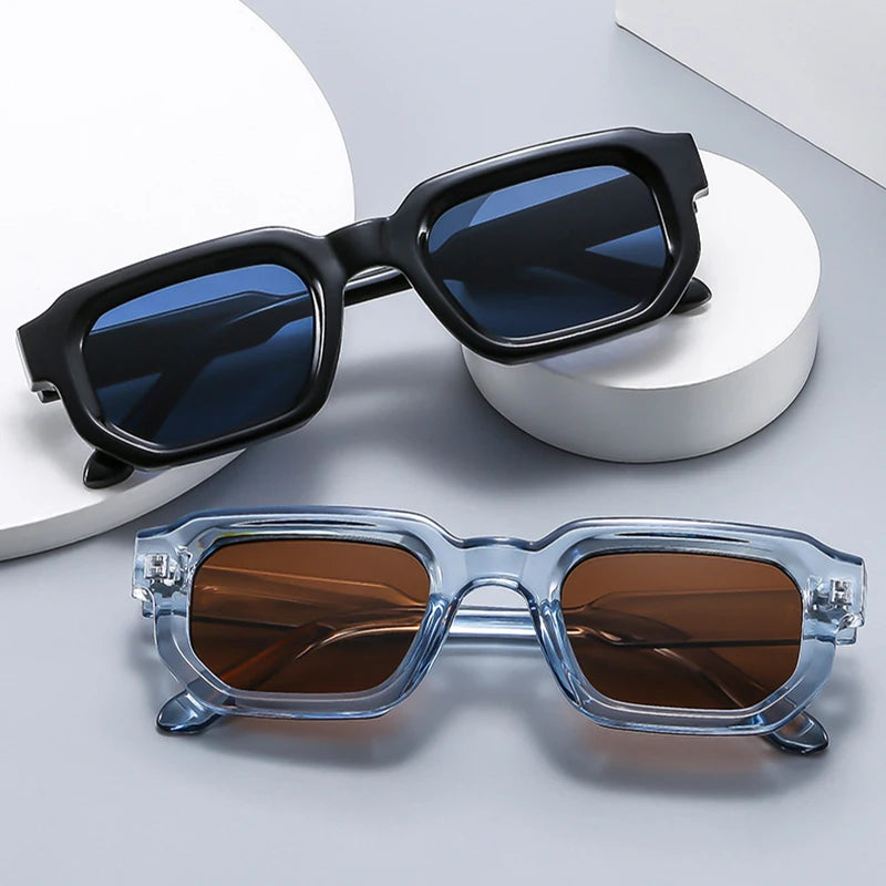 SO&EI Fashion Square Women Punk Sunglasses Shades UV400 Retro Blue Tea Sun Glasses