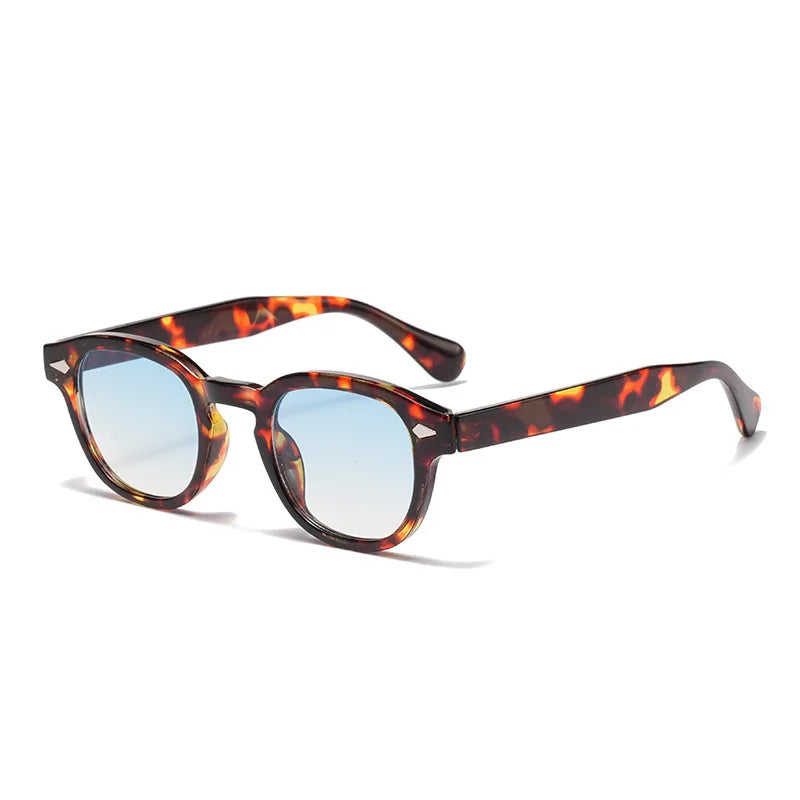 JNPCXI Vintage Round Sunglasses Women Men Retro Rivet Blue Gradient Female Sun Glasses UV400