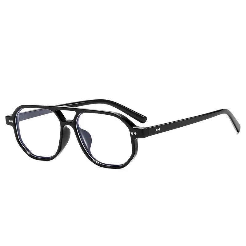 SO&EI Vintage Double Bridges Polygon Square Women Sunglasses Fashion Rivets Men Clear Ocean Lens Shades UV400 Sun Glasses