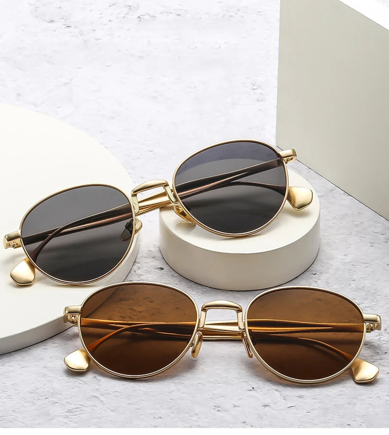 SHAUNA Retro Metal Round Punk Men Sunglasses Shades UV400 Fashion Trending Gradient Women Sun Glasses