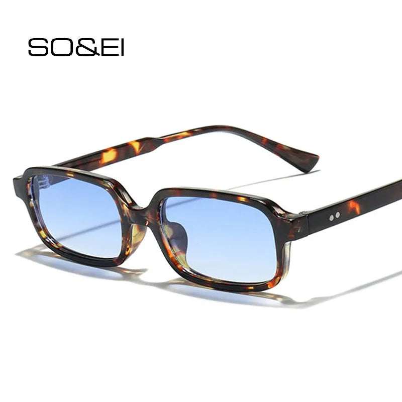 SO&EI Retro Rivets Small Rectangle Sunglasses Women Brand Designer Men Gradient Sun Glasses UV400