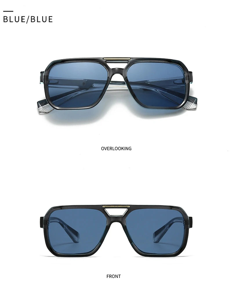 SHAUNA Retro Rivets Double Bridges Men Square Sunglasses Shades UV400 Fashion Women Luxury Blue Green Sun Glasses