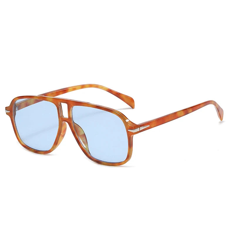 SO&EI Fashion Double Bridges Men Pilot Sunglasses Retro Clear Blue Shades UV400 Women Trending Square Rivets Sun Glasses