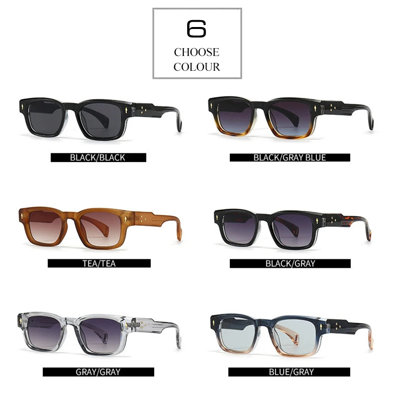 SHAUNA Retro Rivets Sunglasses Brand Designer Trending Rectangle Sun Glasses UV400