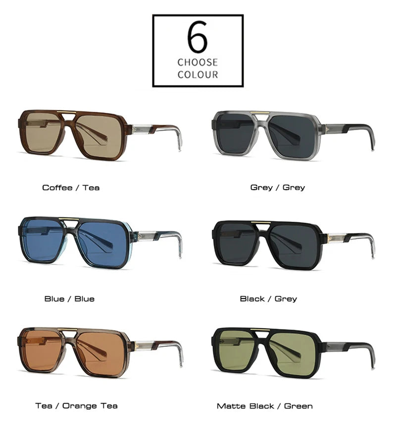 SHAUNA Retro Rivets Double Bridges Men Square Sunglasses Shades UV400 Fashion Women Luxury Blue Green Sun Glasses