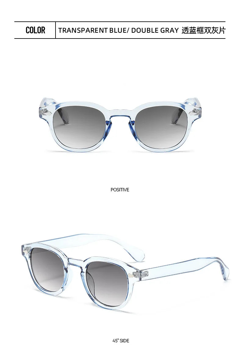 JNPCXI Vintage Round Sunglasses Women Men Retro Rivet Blue Gradient Female Sun Glasses UV400