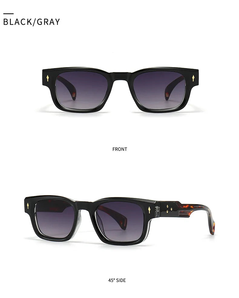 SHAUNA Retro Rivets Sunglasses Brand Designer Trending Rectangle Sun Glasses UV400