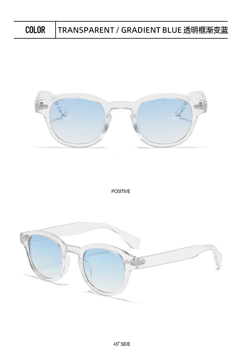 JNPCXI Vintage Round Sunglasses Women Men Retro Rivet Blue Gradient Female Sun Glasses UV400