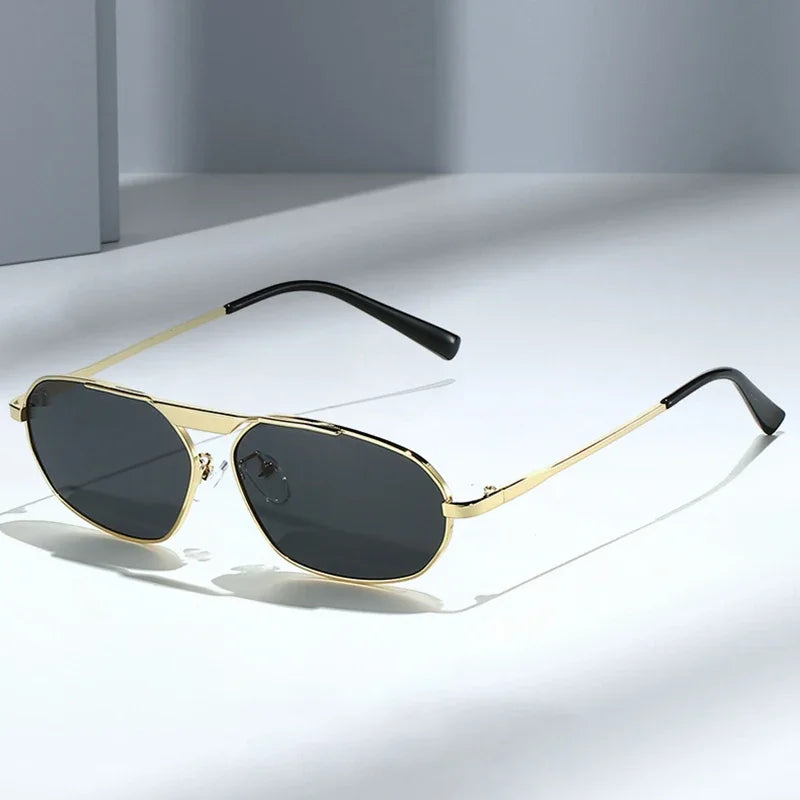 SO&EI Retro Metal Cat Eye Women Sunglasses Fashion Brand Designer Irregular Polygon Men Punk Shades UV400 Sun Glasses