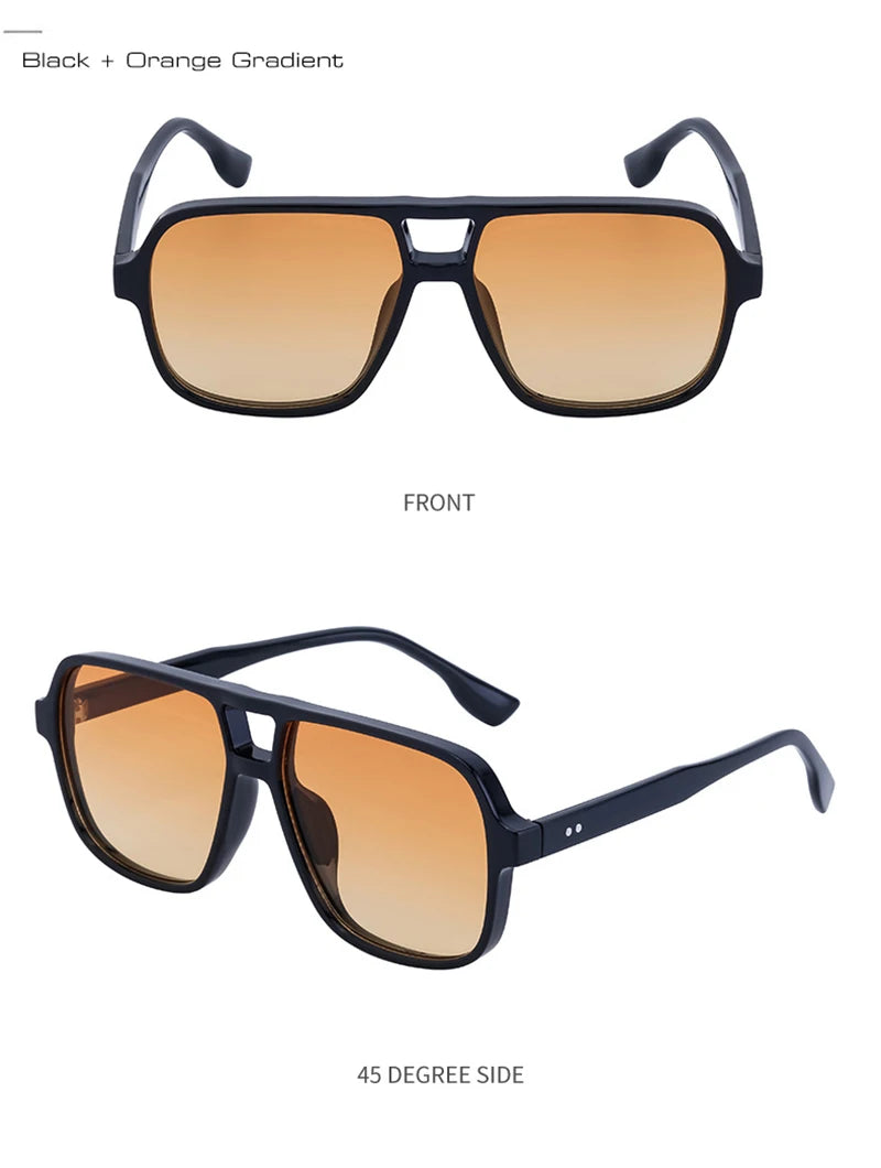 SHAUNA Retro Double Bridges Square Women Gradient Sunglasses Shades UV400 Fashion Rivets Decoration Men Sun Glasses