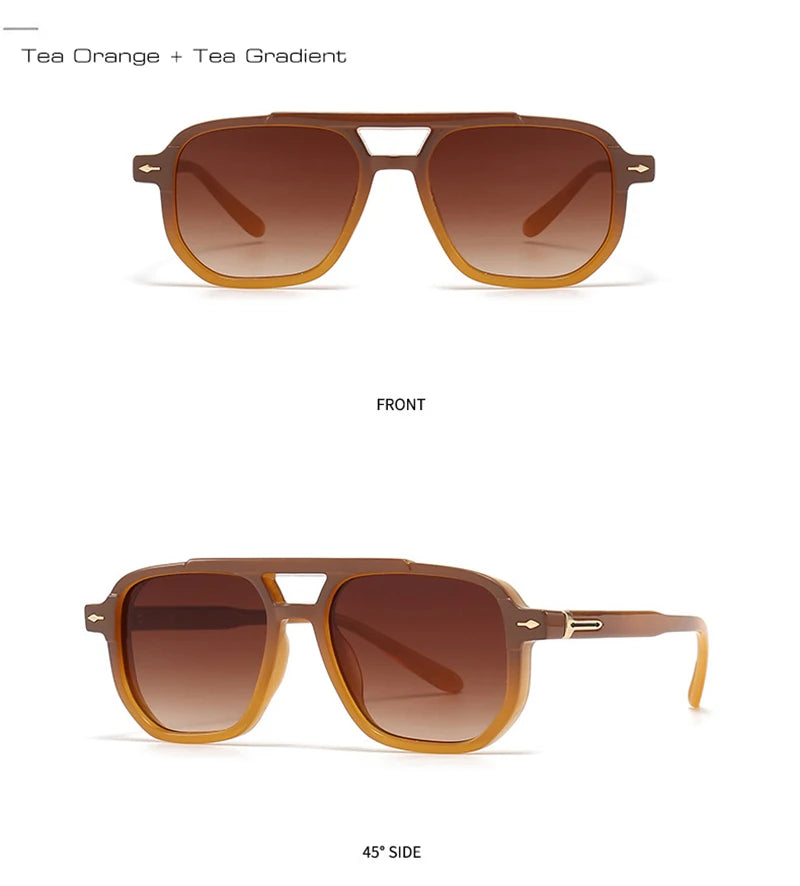 SHAUNA Retro Double Bridges Square Women Sunglasses Shades UV400 Fashion Men Trending Rivets Gradient Sun Glasses