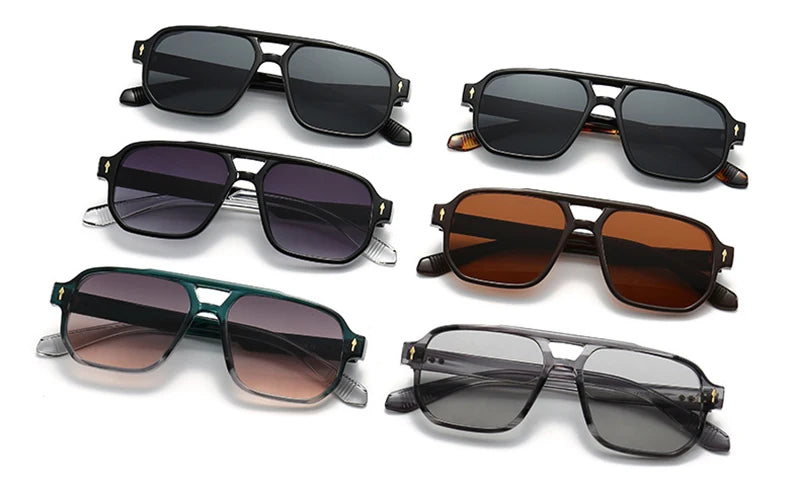 SHAUNA Retro Double Bridges Square Sunglasses Women Gradient Shades UV400 Fashion Brand Designer Rivets Men Sun Glasses