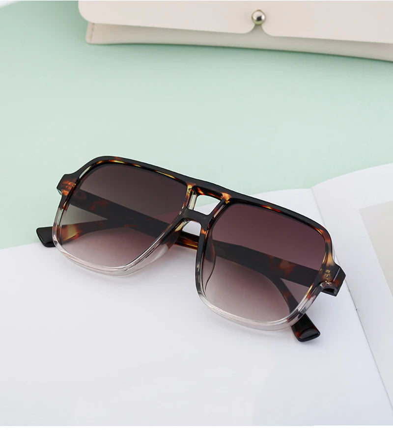 SHAUNA Retro Double Bridges Square Women Gradient Sunglasses Shades UV400 Fashion Rivets Decoration Men Sun Glasses
