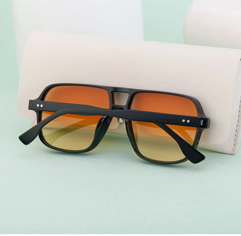 SHAUNA Retro Double Bridges Square Women Gradient Sunglasses Shades UV400 Fashion Rivets Decoration Men Sun Glasses