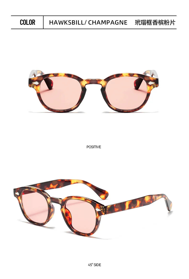 JNPCXI Vintage Round Sunglasses Women Men Retro Rivet Blue Gradient Female Sun Glasses UV400