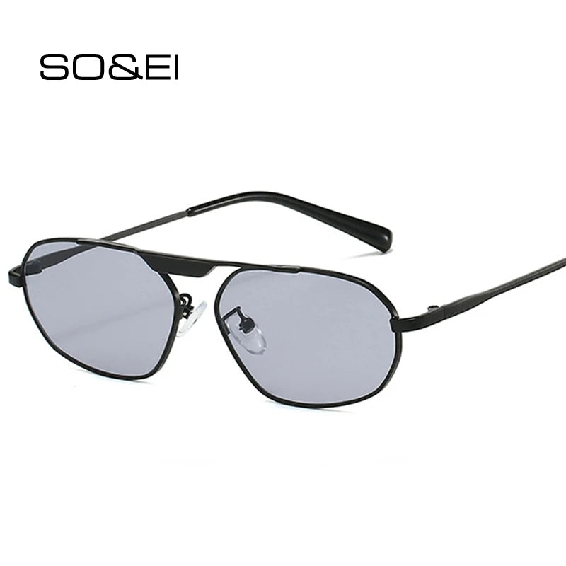 SO&EI Retro Metal Cat Eye Women Sunglasses Fashion Brand Designer Irregular Polygon Men Punk Shades UV400 Sun Glasses