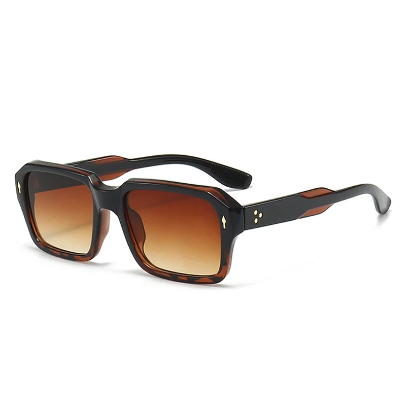 SO&EI New Square Women Punk Rivets Sunglasses Fashion Clear Ocean Gradient Lens Shades UV400 Men Sun Glasses