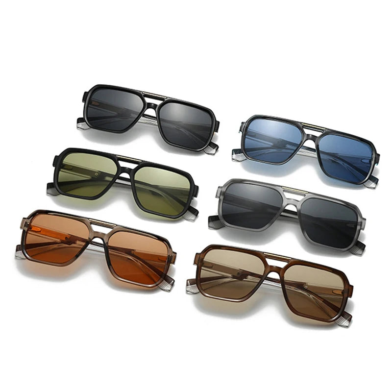 SHAUNA Retro Rivets Double Bridges Men Square Sunglasses Shades UV400 Fashion Women Luxury Blue Green Sun Glasses